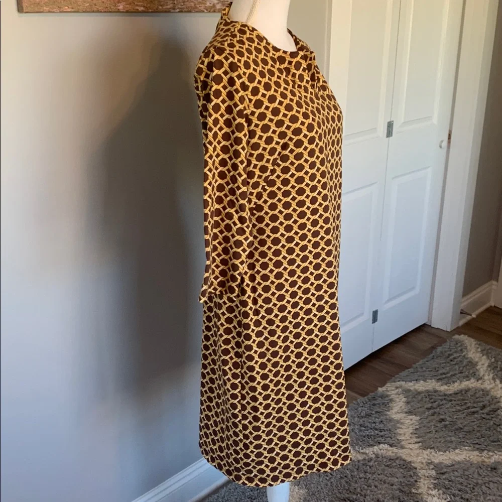 J. McLaughlin Brown and Mustard Geometric Long Sleeve Shift Dress size XL - Picture 3 of 11